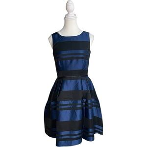 Southern Tide Fit and Flare Stripe Satin Dress Blue Black
